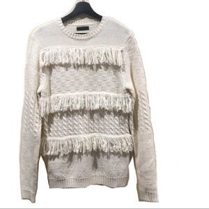 ASOS Fringe Knit Crewneck Sweater boho tassles Sm